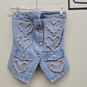 Embellished Heart Denim Women Top